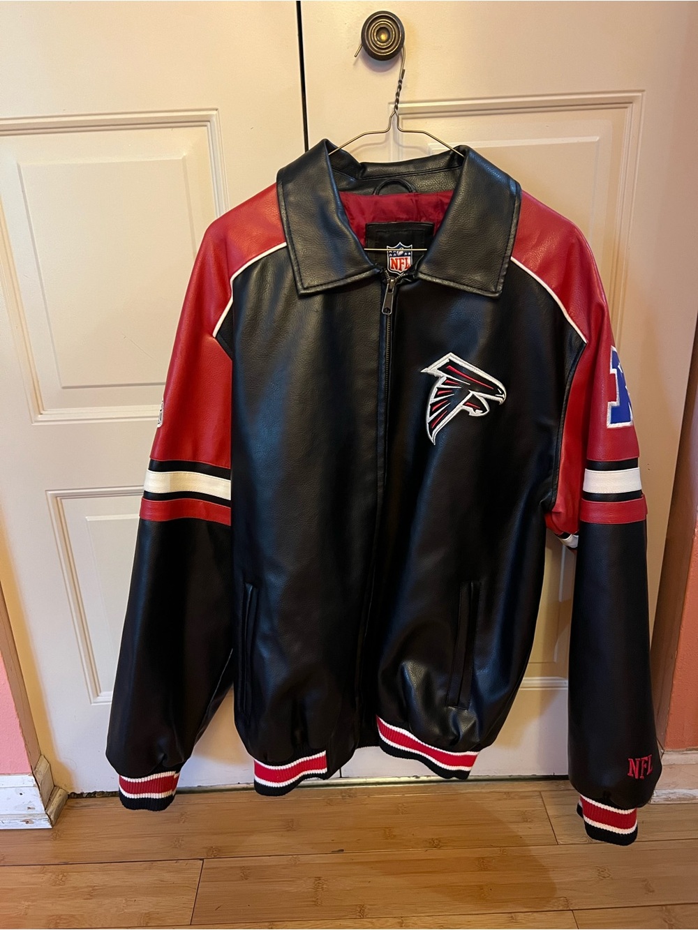 NFL Atlanta Falcons Black and Red Leather Bomber Jacket
